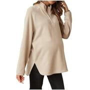 AKAFMK Winter Maternity Clothes,Long Sleeve Maternity Tops,Nursing Maternity Shirts,Pregnant Standing Collar Casual Solid Color Zipper Loose Plus Size Top